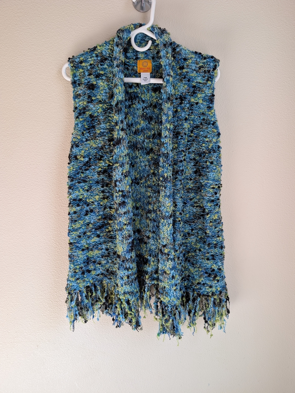 Ruby Rd. Open-Front Fringe Knit Vest Size PM